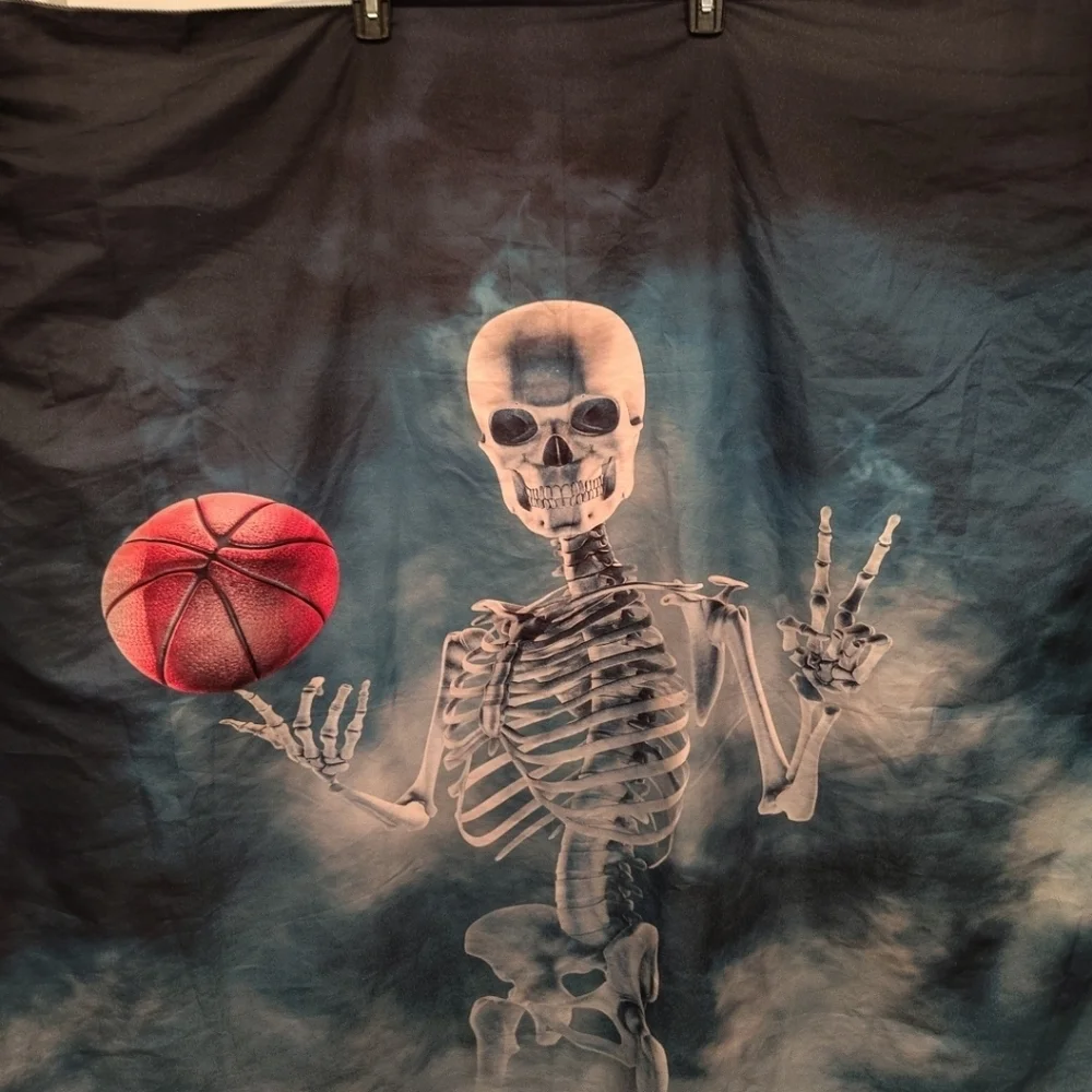 Unbranded Skeleton Playing Basketball Cloth Wall Hanging Novelty Halloween Decor